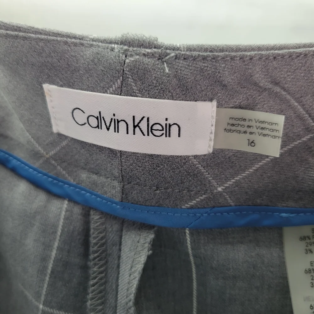 NWT Calvin Klein 2 Piece Gray White Plaid Suit Jacket & Pants w Belt Size 16 - Picture 12 of 16